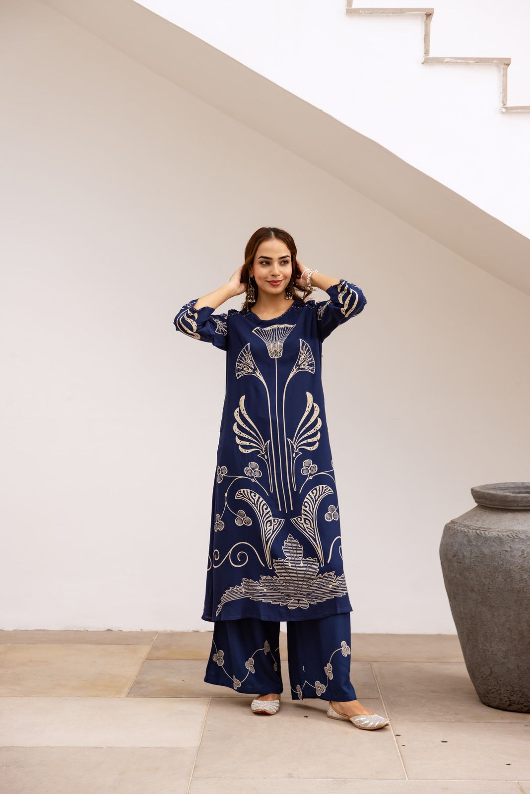 Super super heavy slub cotton palazzo set in blue