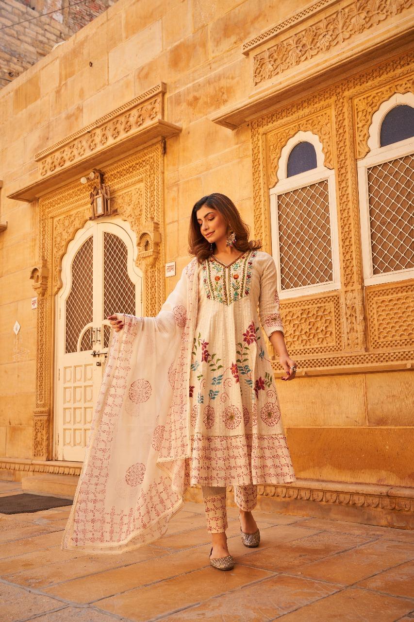 Wow handloom cotton with heavy embroidery on yoke and brush painted all over the piece