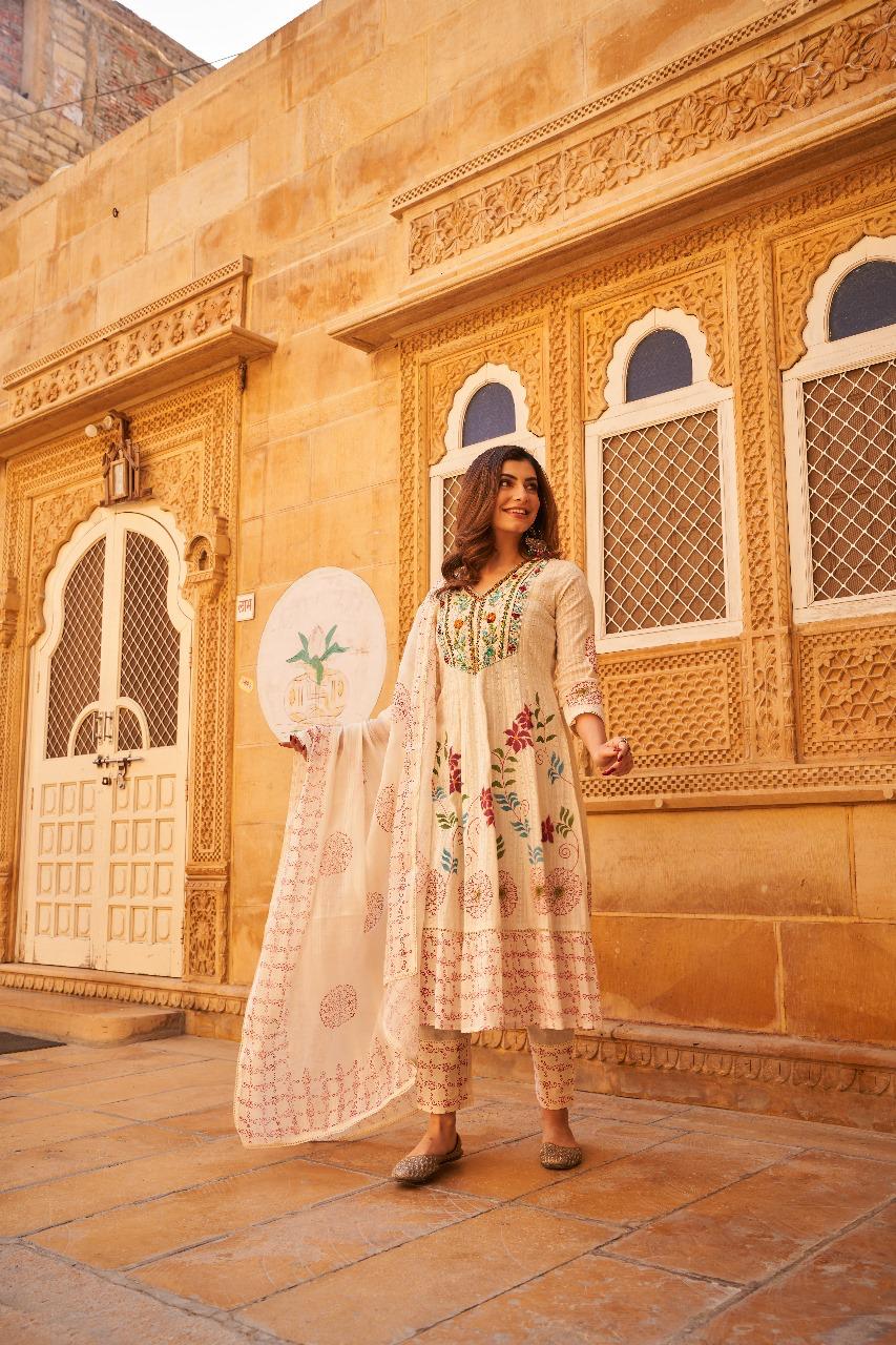 Wow handloom cotton with heavy embroidery on yoke and brush painted all over the piece
