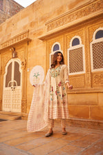Wow handloom cotton with heavy embroidery on yoke and brush painted all over the piece