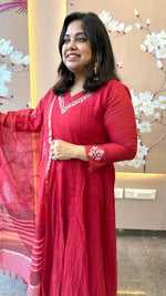 Restocked! Pretty mul cotton lining suit set paired with Kota Doria dupatta in red