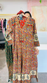 Wow wow shoulder kalamkari Anarkali cotton suit in red