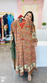 Wow wow shoulder kalamkari Anarkali cotton suit in red