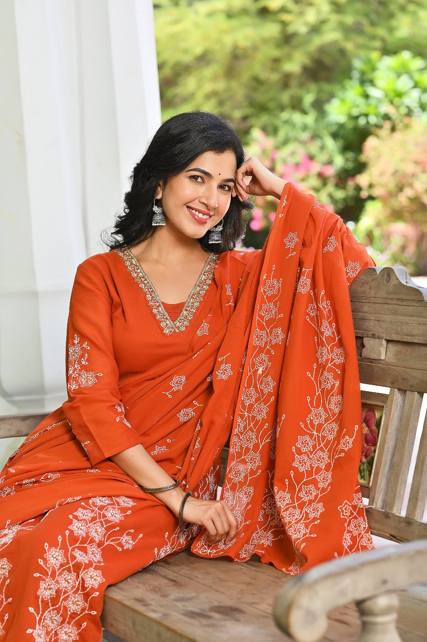 Pure Mul cotton embroidered lining full suit