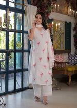 Pretty cotton embroidered lining suit set in pink