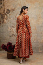 Smart rust cotton Anarkali suit set