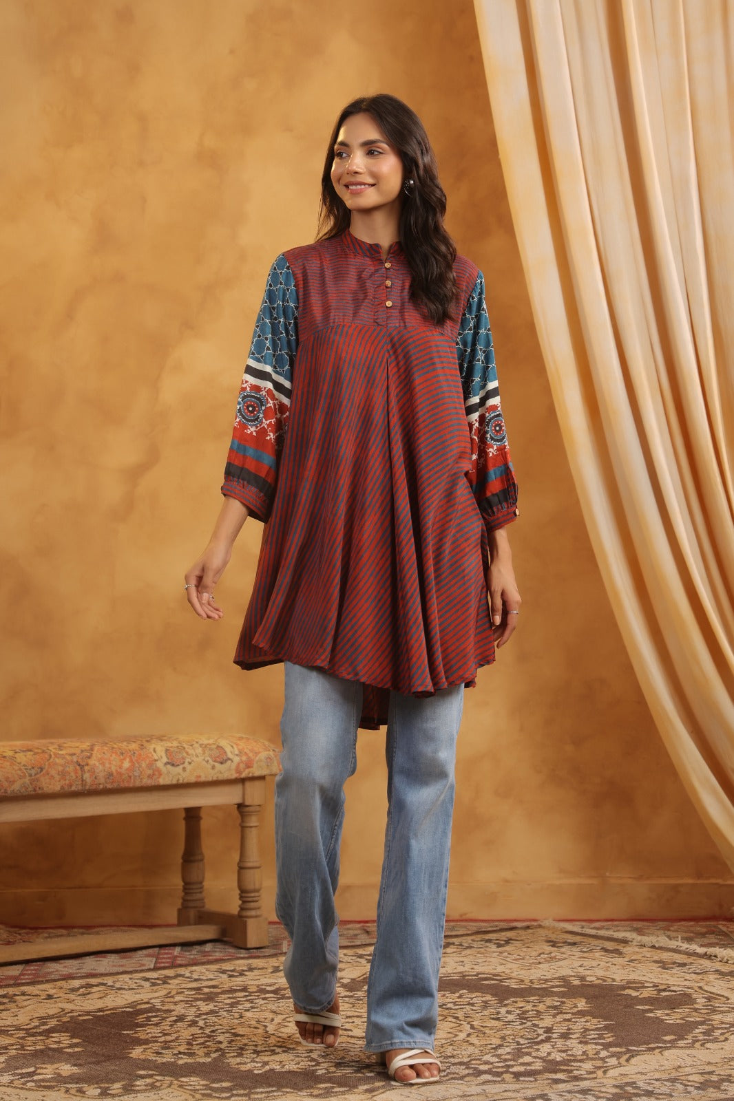 Pure Mul silk stylish top in red