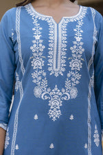 Pure cotton embroidered full suit set in blue