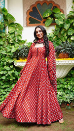 Designer red Anarkali suit set