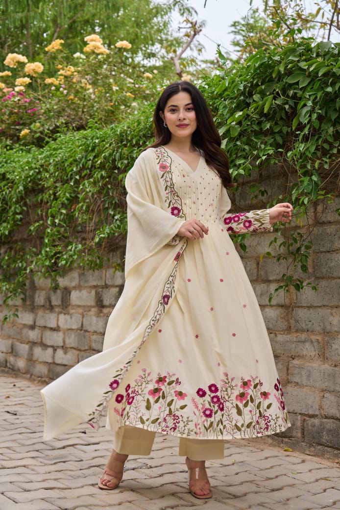 Premium Mul cotton fully embroidered full suit set