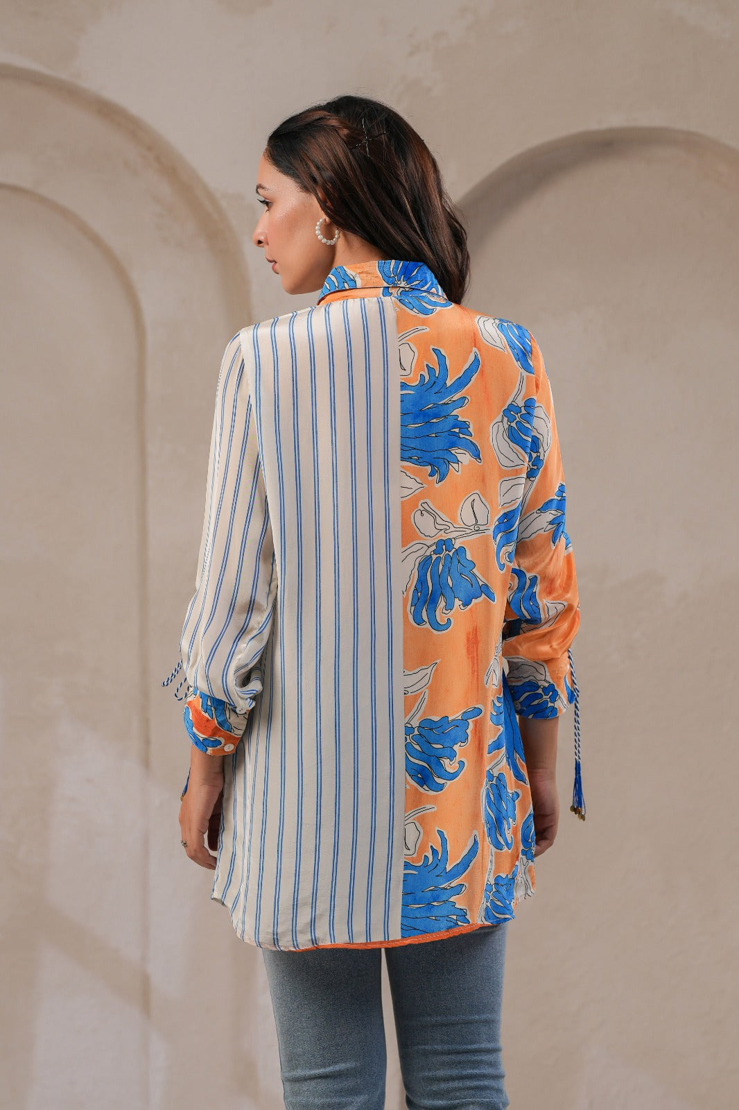Designer crepe blue shirt