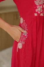 Designer pocket Mul cotton full suit set in pink