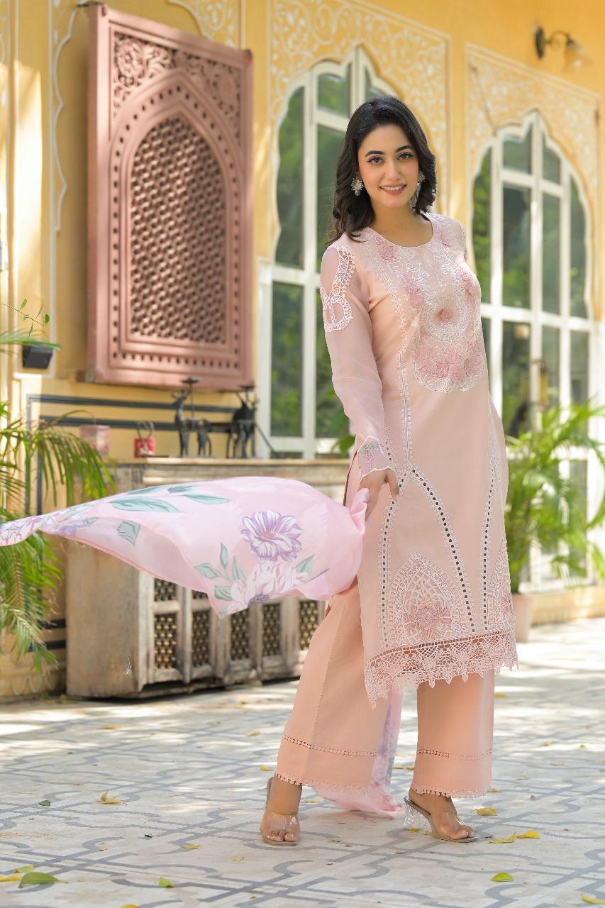 Premium cotton lace detailing suit set