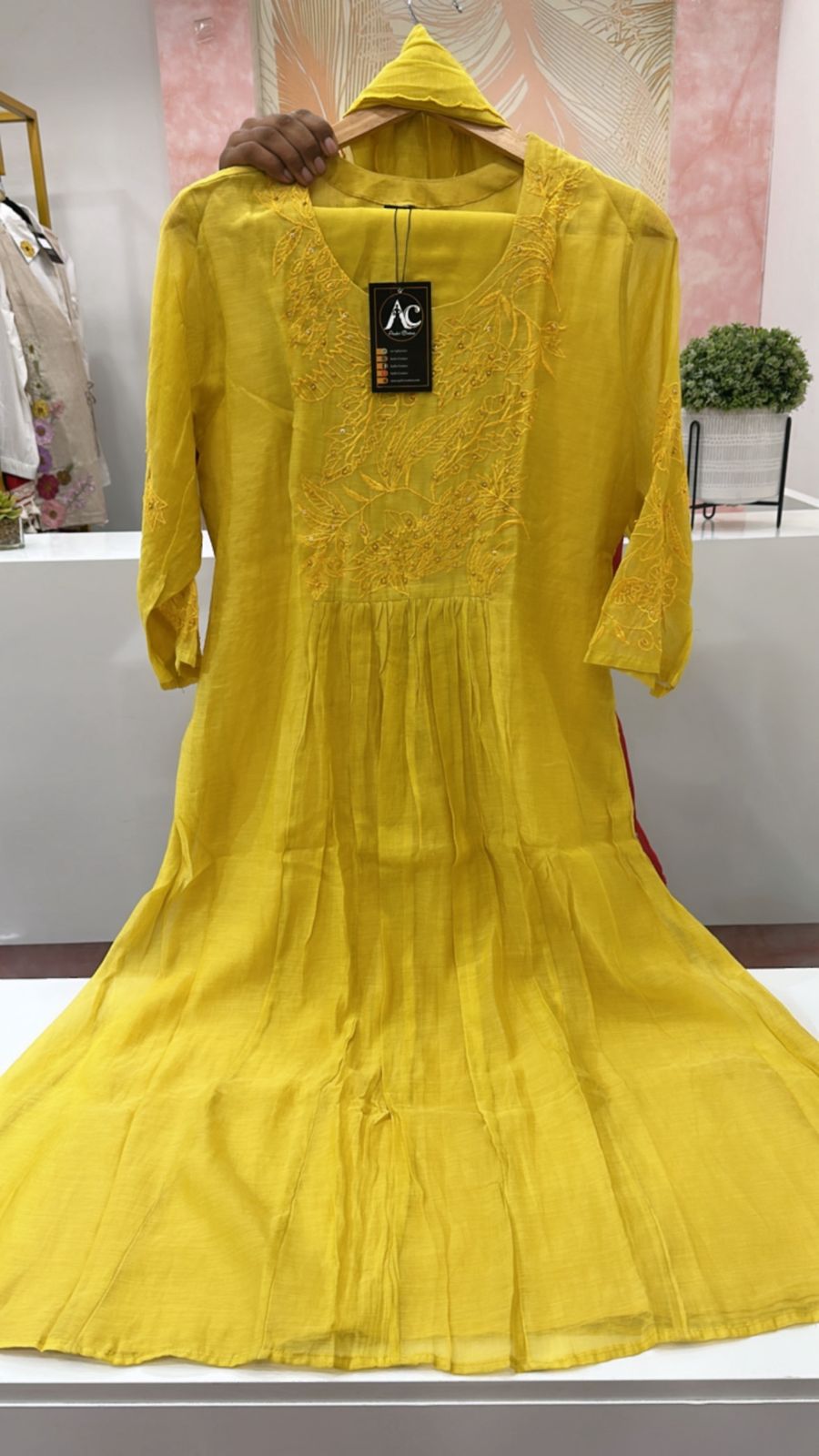 Wow lining embroidered Mul Chanderi suit in yellow