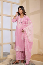 Wow smart digital printed real mirror cotton full suit set in pink