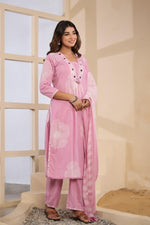 Wow smart digital printed real mirror cotton full suit set in pink