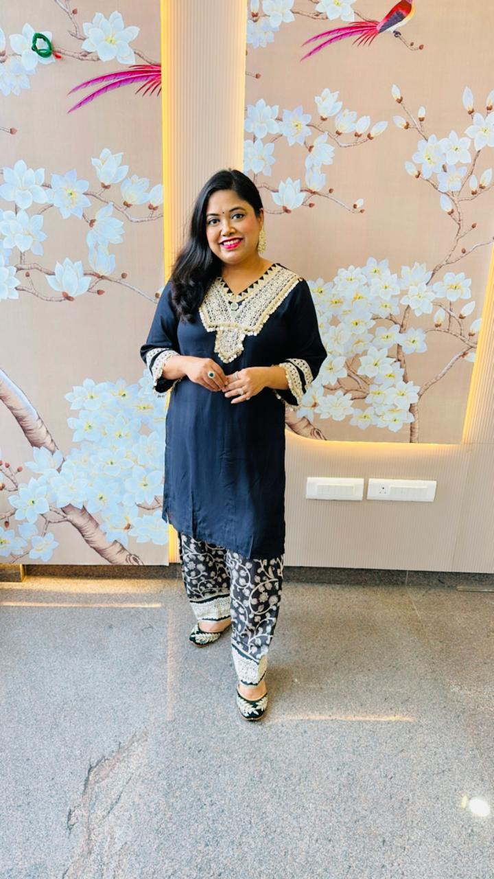 Italian crepe farshi salwar with beautiful coin and mirror detailing co ord set
