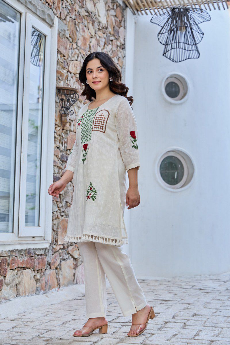 Jacquard cotton embroidered co ord set