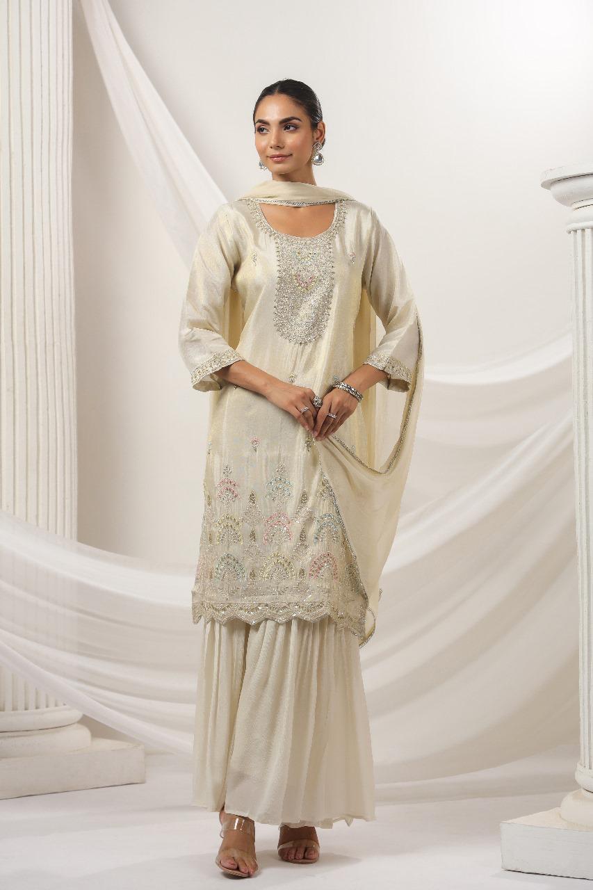 Pretty ivory handwork sharara set