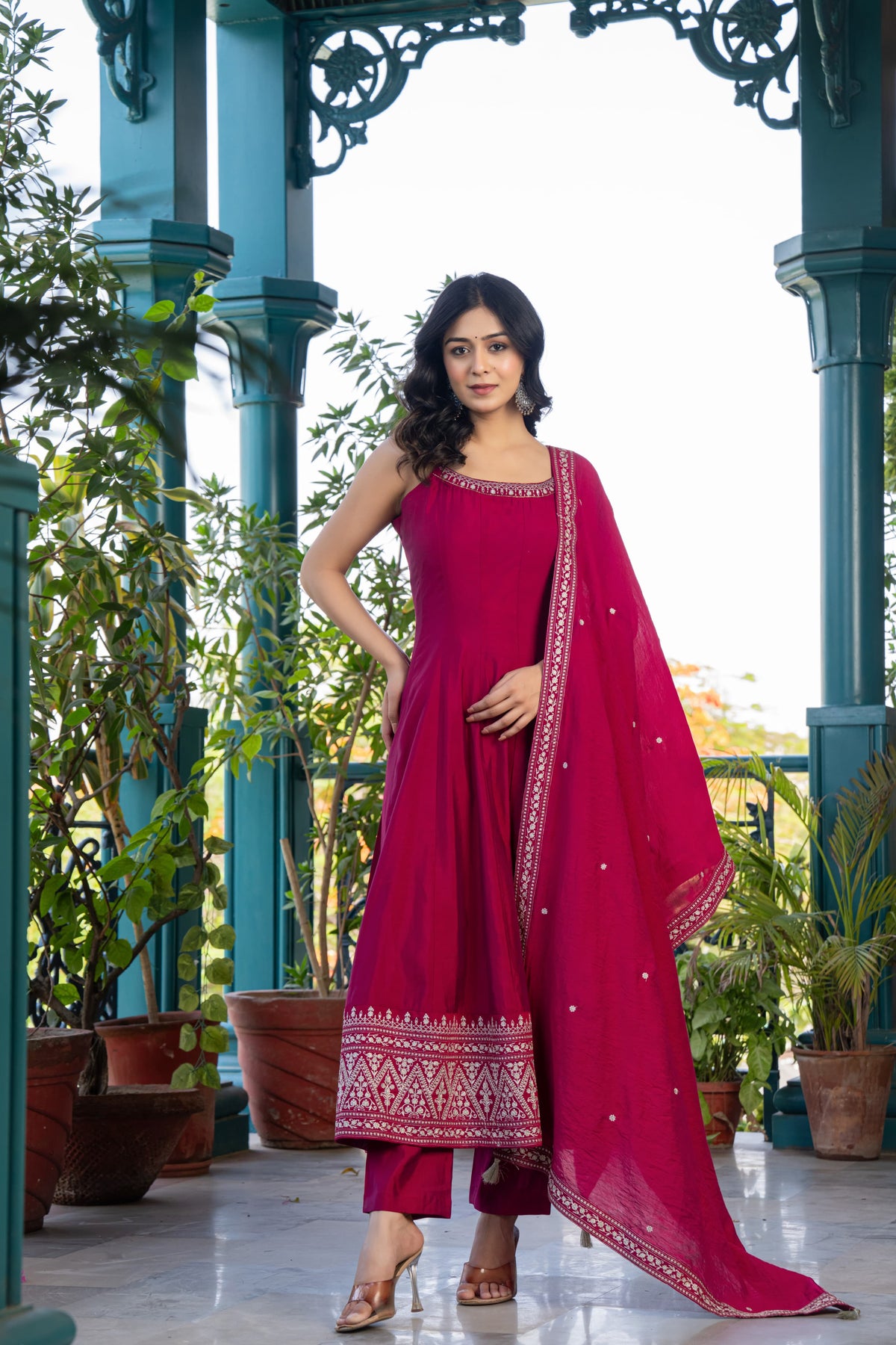 Smart designer noodle strap silk Anarkali