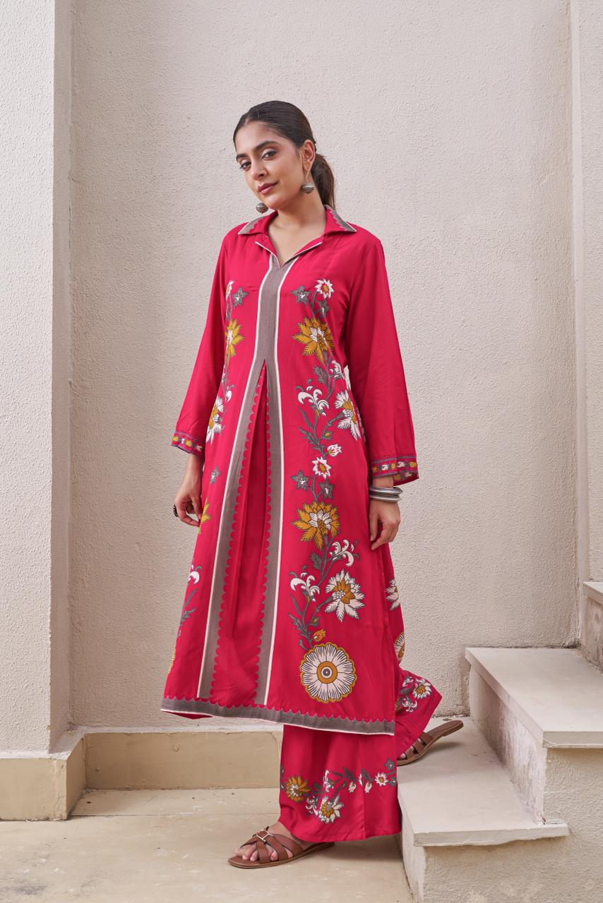 Smart heavy rayon kurta pant in pink