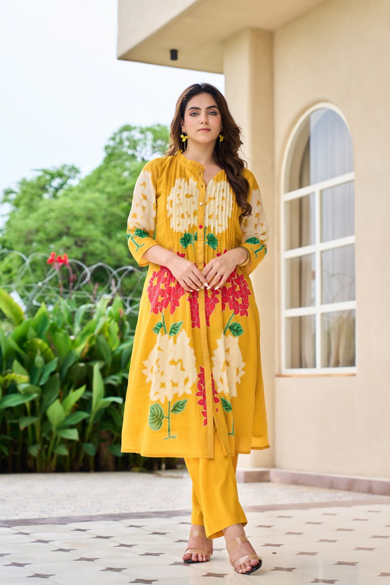 Pure Mul cotton digital printed suit set in green