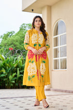 Pure Mul cotton digital printed suit set in green