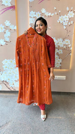 Restocked ! Super pretty Mul cotton embroidered full suit in orange!