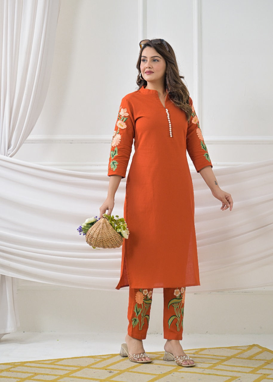 Pure cotton embroidery kurta pant
