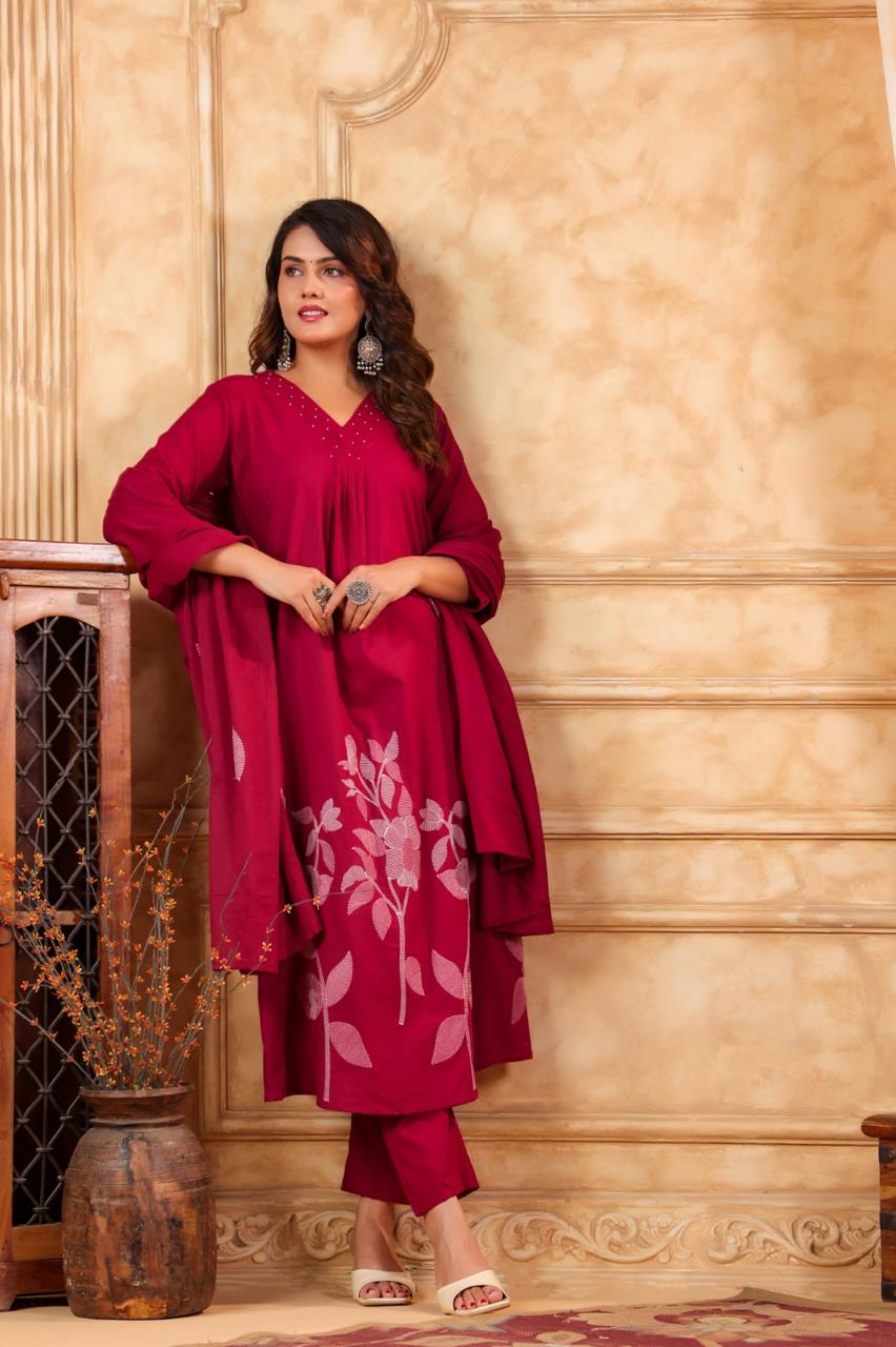 Pure cotton embroidered suit set