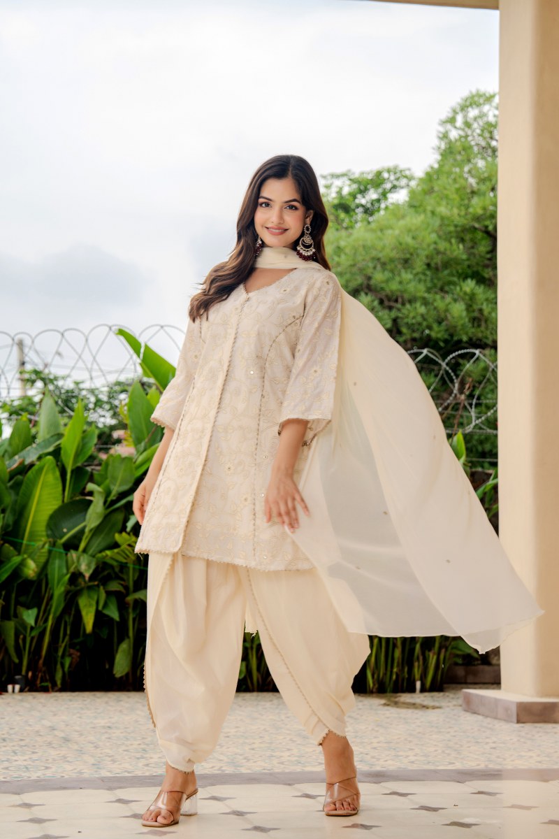 Embroidered Mul Chanderi with tulip pant