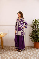 Heavy rayon lace detailing co ord in purple