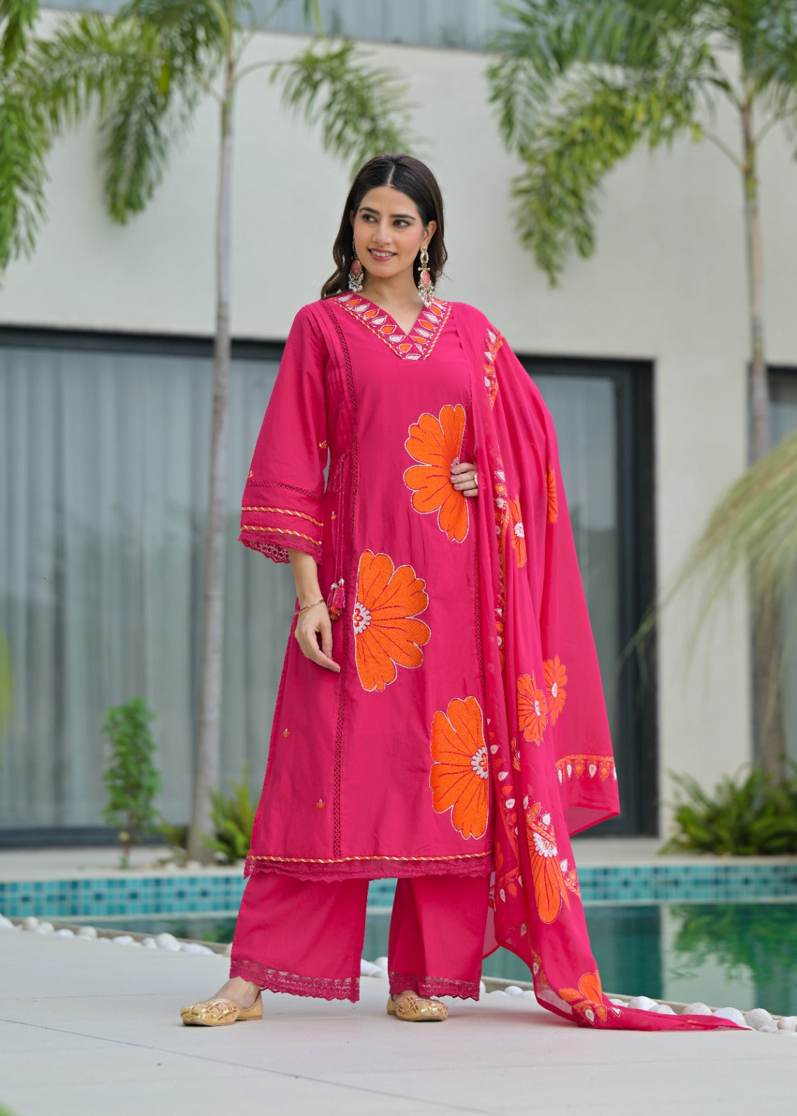 Appliqué work premium cotton suit set