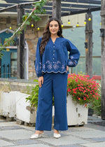 Super smart embroidered cotton co ord in blue