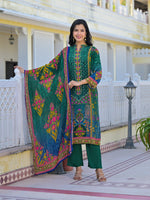 Super premium lining pure crepe full suit set in green