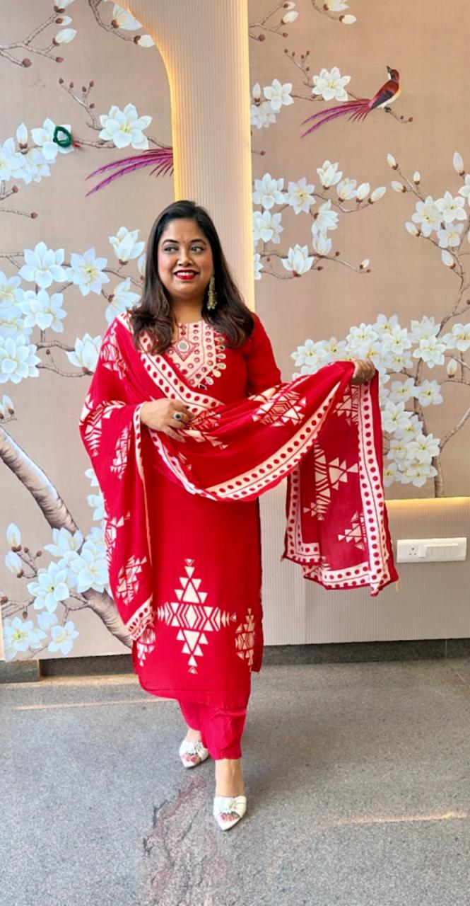 Pure crepe lining real mirror red suit set (true to size)