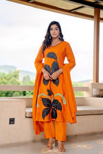 Mul chanderi with lining brush painted full suit set!!