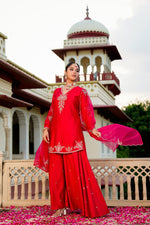 Awesome santori silk party wear Plazo suit set in red
