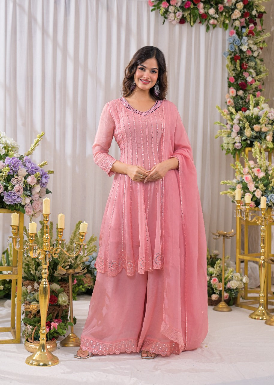 Premium chinon peplum style party wear in pink