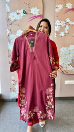 Pure cotton fully embroidered wine suit set