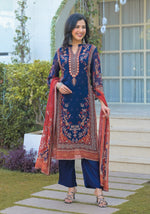 Premium pure chinon full suit set in blue