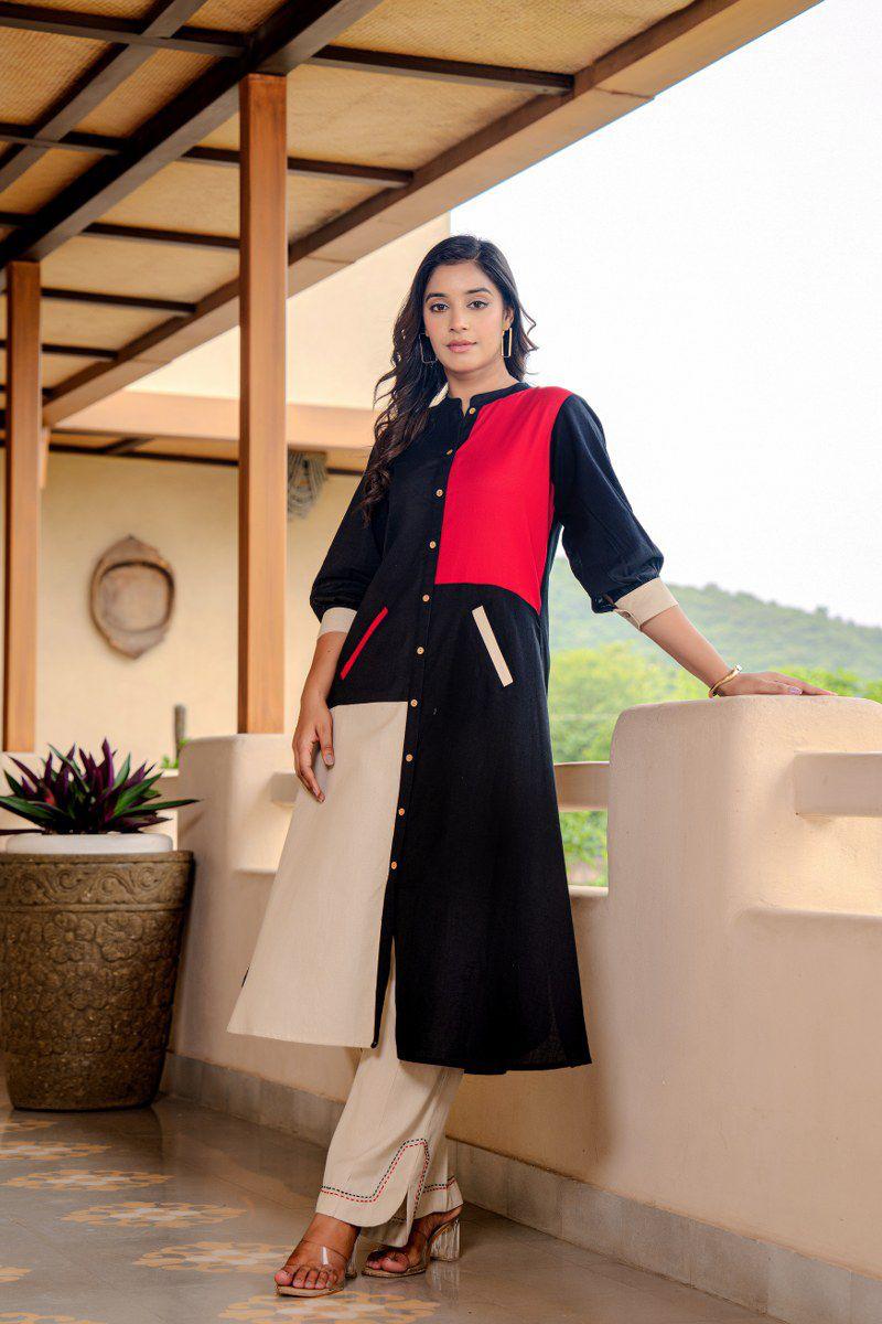 Designer pocket cotton kurta pant