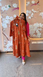 Pretty Mul Chanderi with gotta detailing and heavy hand work in orange