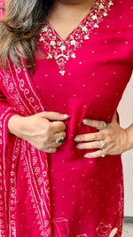 Pure crepe V neck with Zari weaving full suit set