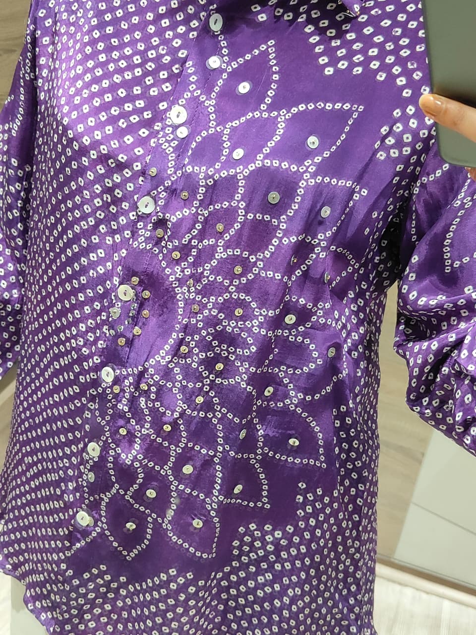 Pure crepe wow purple bandhani shirt