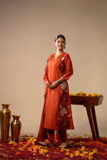 Embroidered full suit set in rust