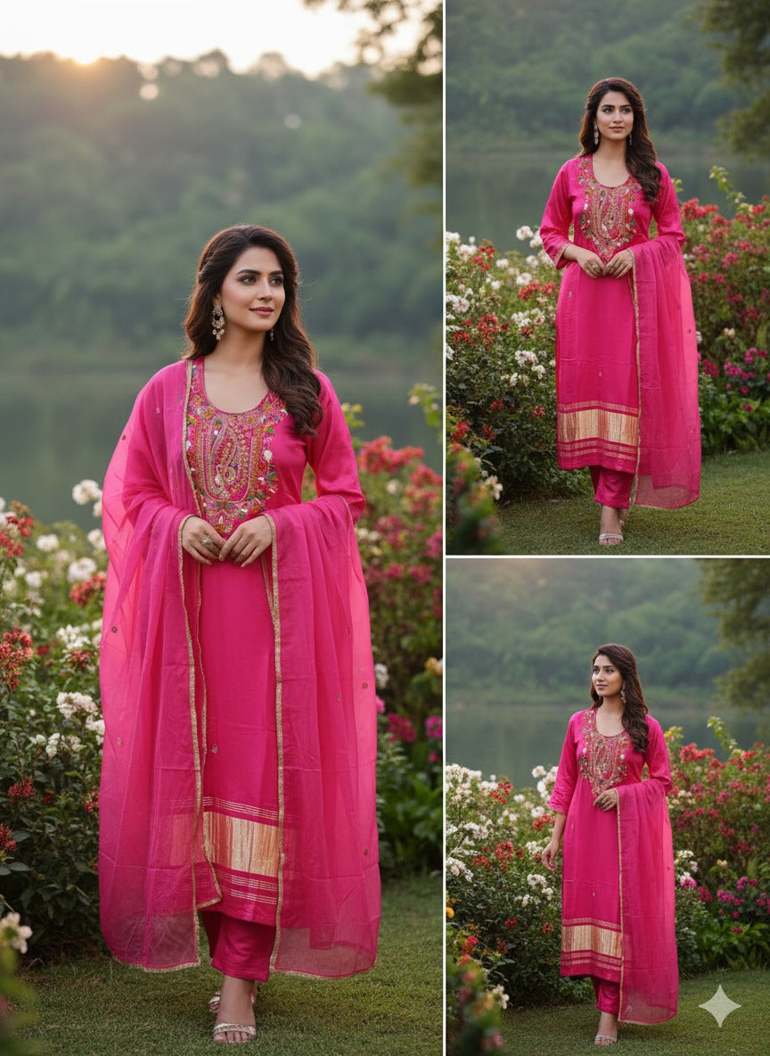 Super gorgeous gaji silk lakri Patta suit set