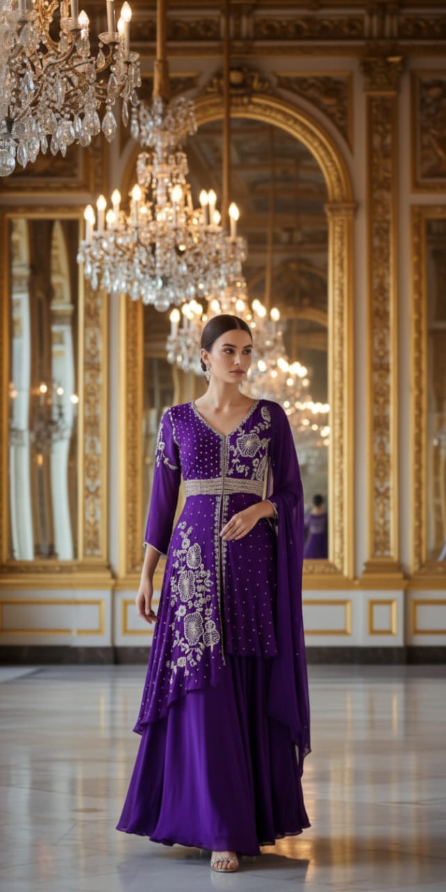 Pure chinon handwork party wear gown