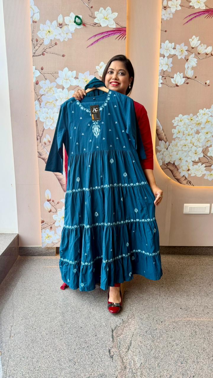 Beautifully embroidered blue Anarkali suit se