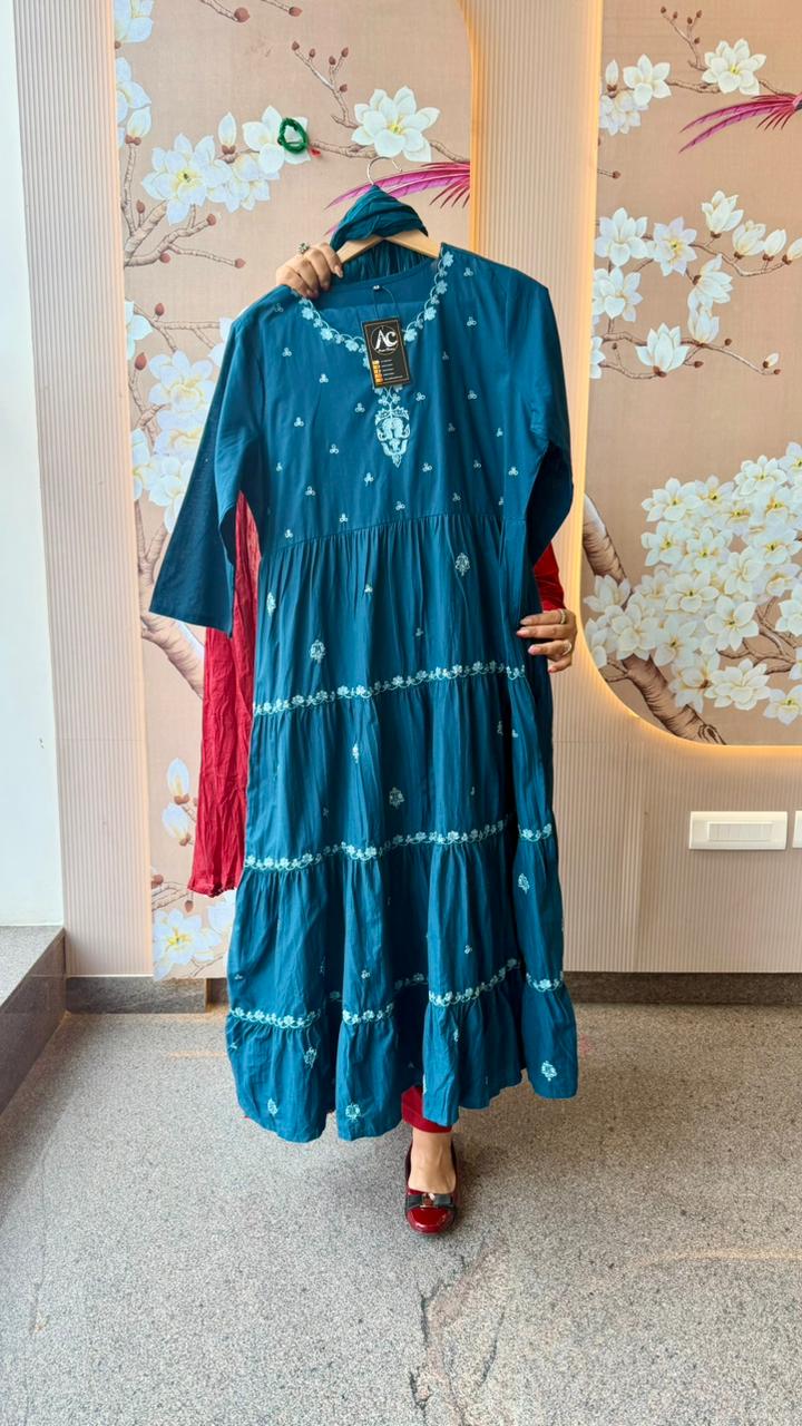 Beautifully embroidered blue Anarkali suit se